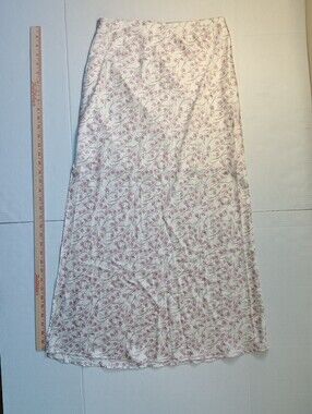 Coquette Women’s White With Pink Floral Maxi Skirt With High Slit Size M